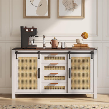 YODOLLA Rattan Sideboard Buffet Cabinet Wicker Kitchen Cabinet