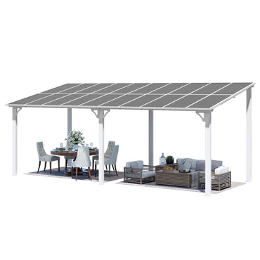 YODOLLA 20' x 8' Gazebo Wall-Mounted Hard Top Lean to Metal Shelter Pergolas, White