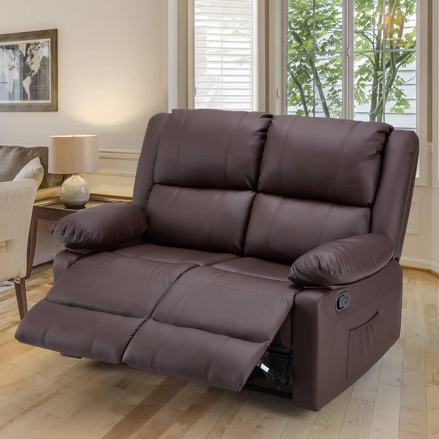 YODOLLA 2 Seat Loveseat Recliner with Heat&Massage Function, Faux Leather Brown