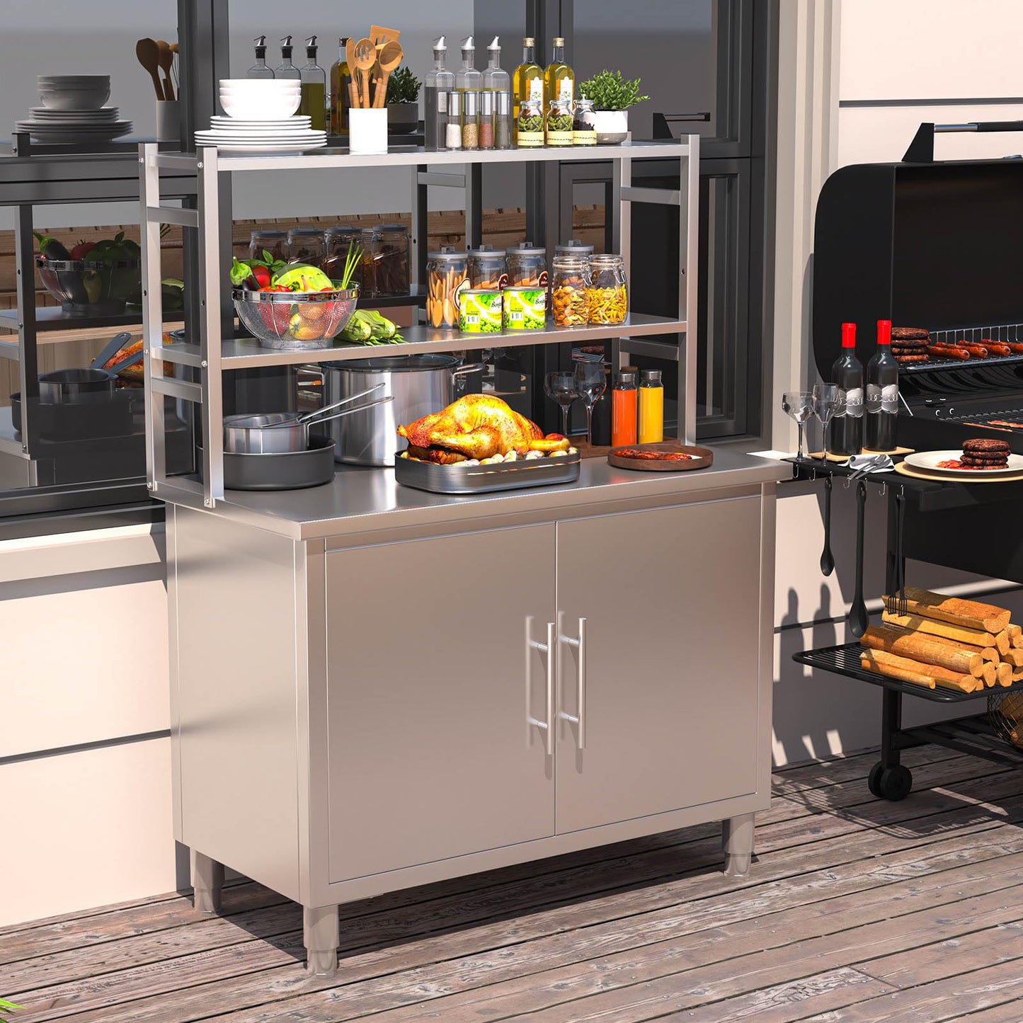 YODOLLA Stainless Steel Table with Cabinet 40"x20" Prep Worktable