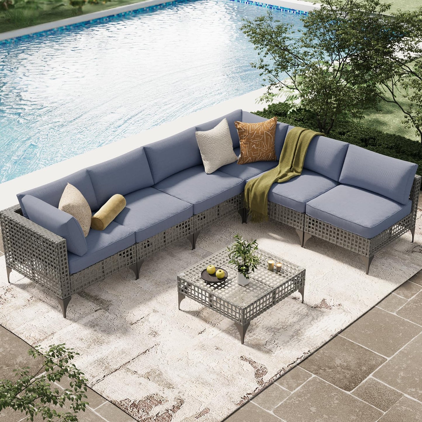 YODOLLA 7-Piece Patio Furniture Set PE Rattan Wicker Conversation Set