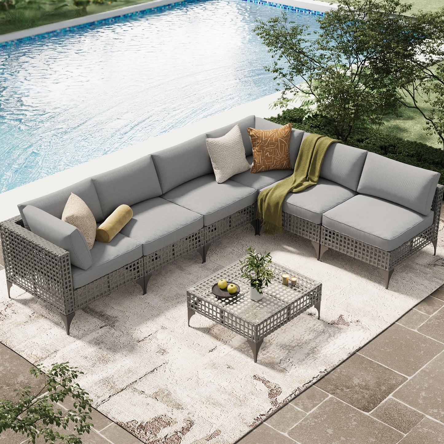 YODOLLA 7-Piece Patio Furniture Set PE Rattan Wicker Conversation Set