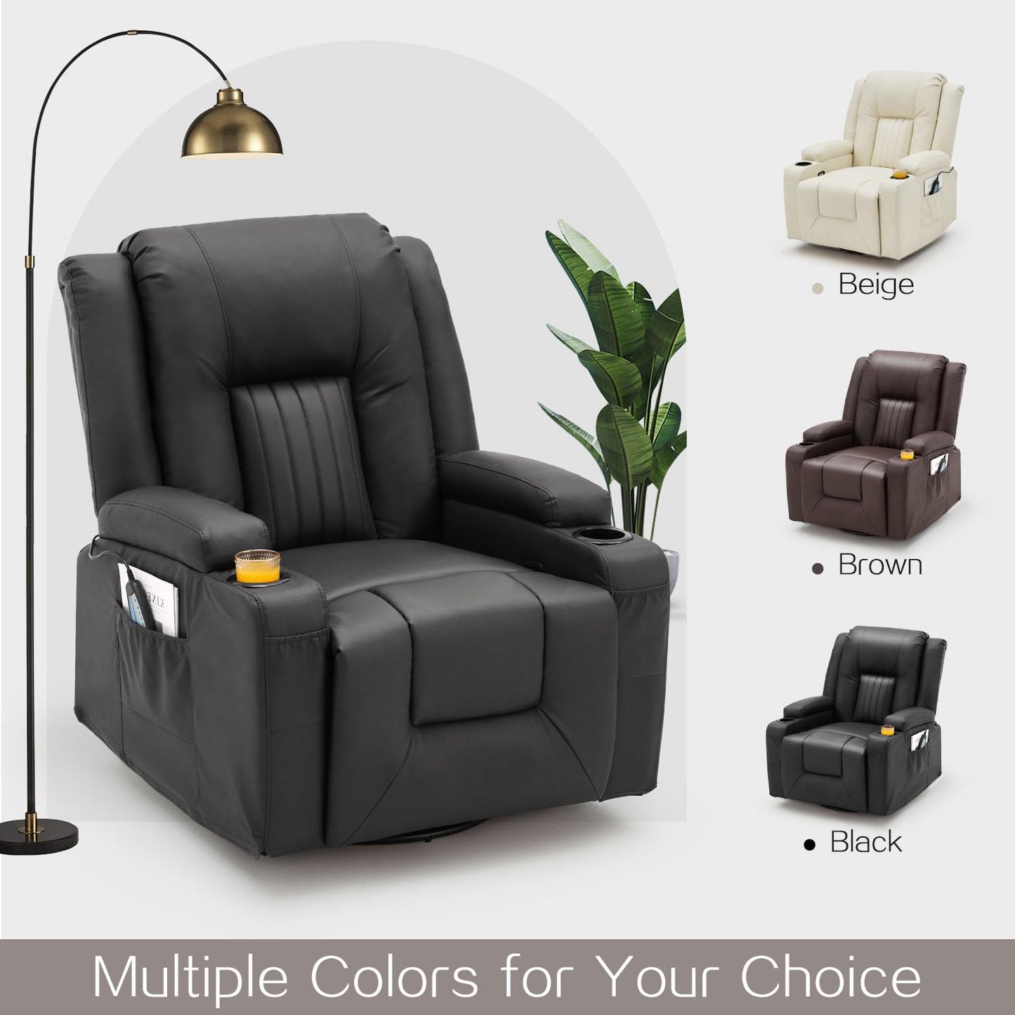 YODOLLA Recliner Chair with Heat&Massage, PU Leather Black