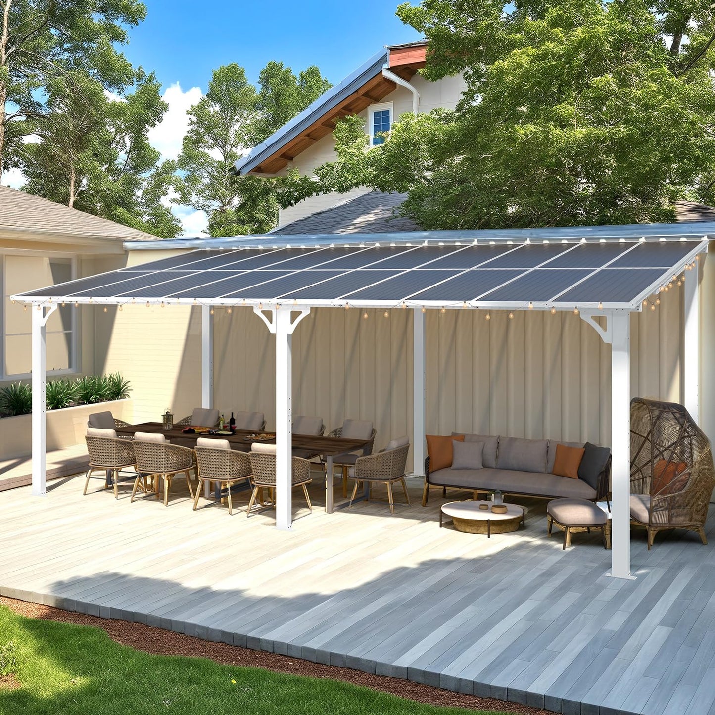 YODOLLA 20' x 10' White Gazebo Outdoor Pergola for Patio Large Lean to Metal Pergolas