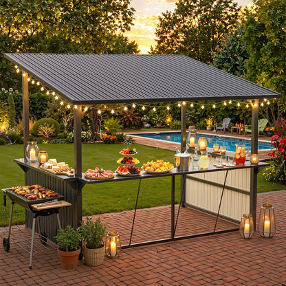 YODOLLA 10'x12' Gazebo Bar Hardtop BBQ Gazebo & Grill Shelter
