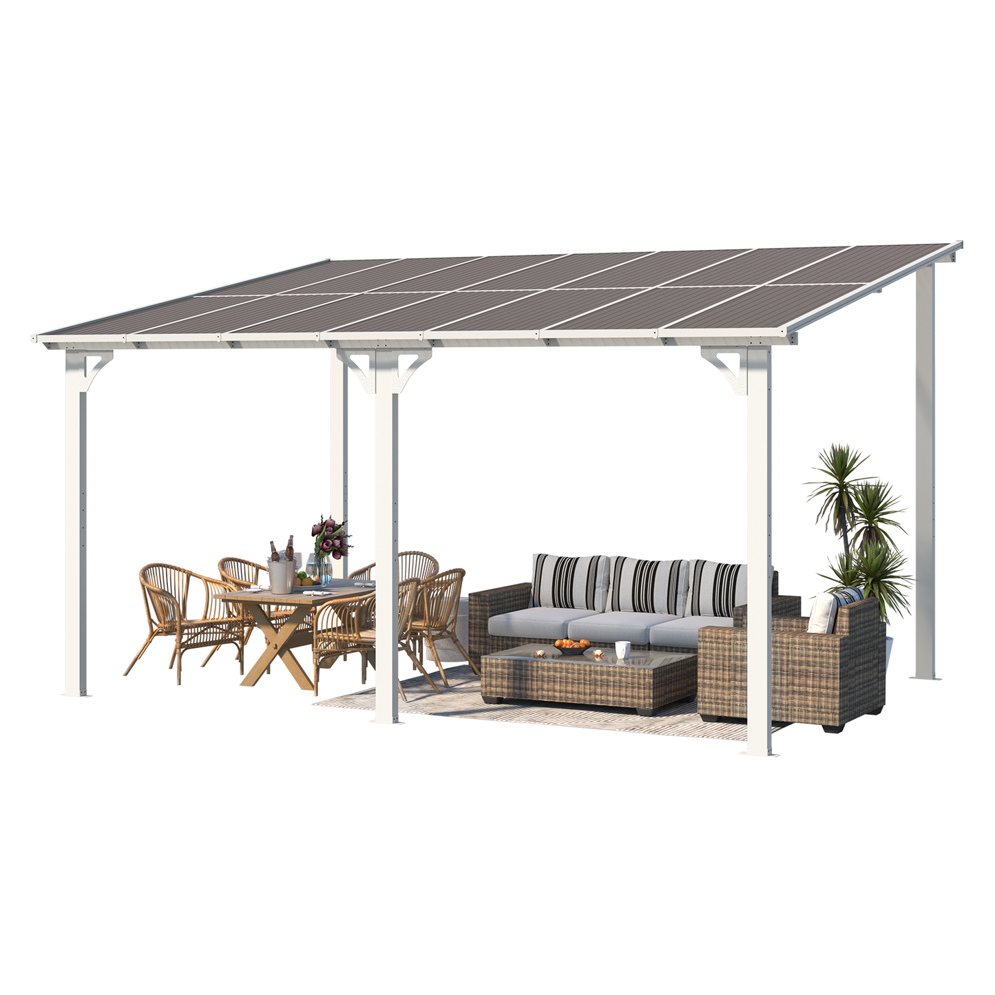 YODOLLA 14' x 10' Hard Top Lean to Gazebo for Patio, White