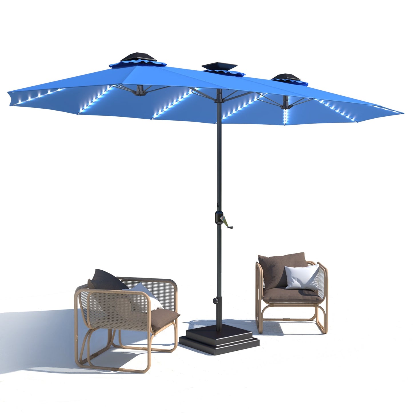 YODOLLA 15ft Patio Umbrella with Solar Lights, Blue