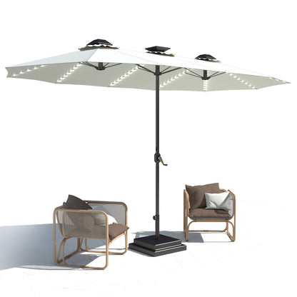 YODOLLA 15ft Patio Umbrella with Solar Lights, Cream