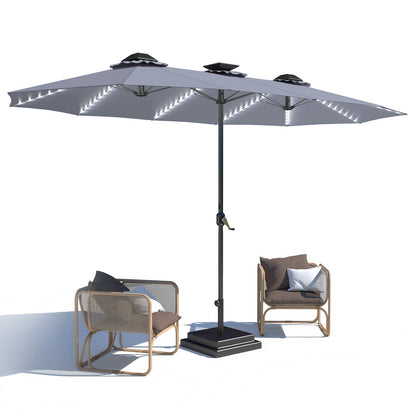 YODOLLA 15ft Patio Umbrella with Solar Lights, Gray