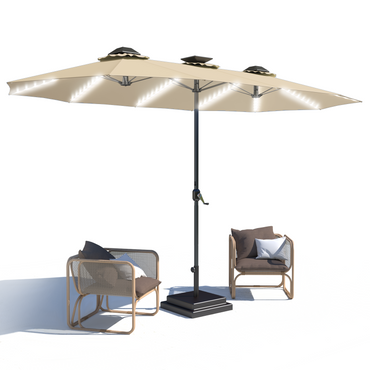 YODOLLA 15ft Patio Umbrella with Solar Lights, Beige