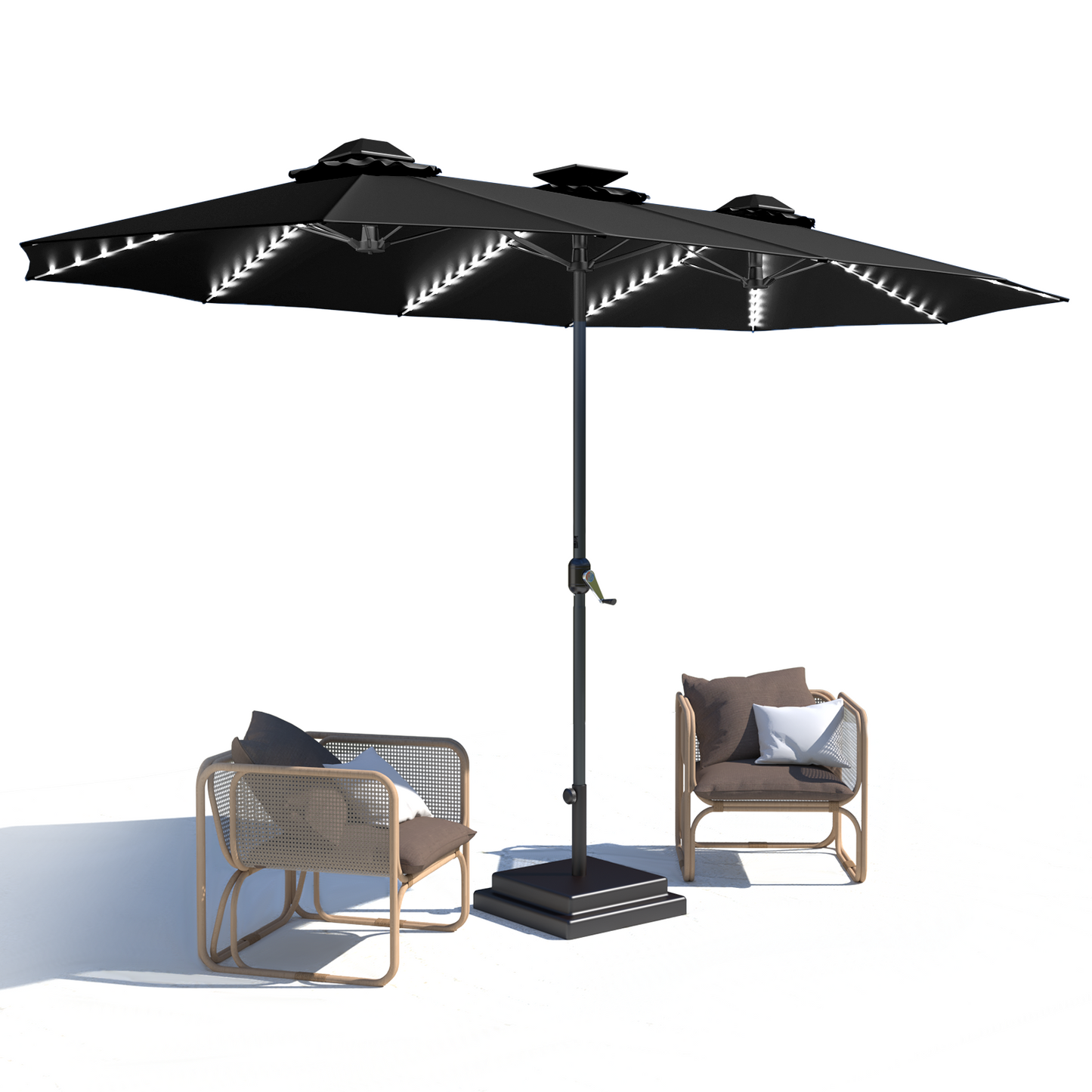 YODOLLA 15ft Patio Umbrella with Solar Lights, Black