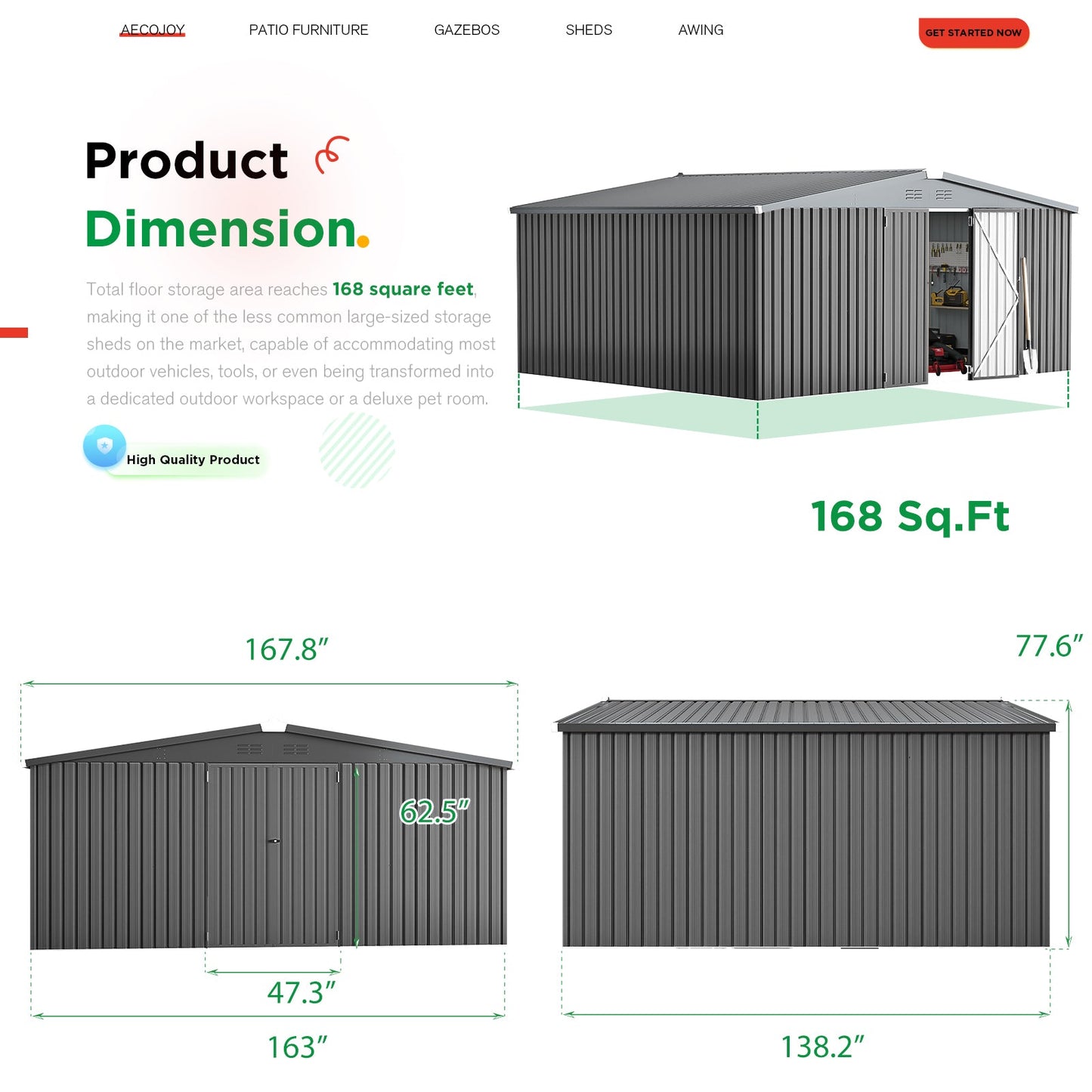 YODOLLA 14x12 Metal Storage Shed Outdoor Shed, Dark Gray