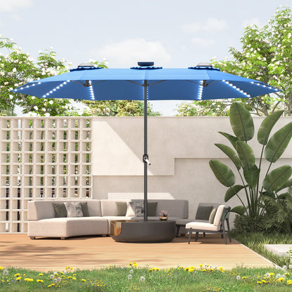 YODOLLA 15ft Patio Umbrella with Solar Lights, Blue