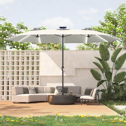 YODOLLA 15ft Patio Umbrella with Solar Lights, Cream