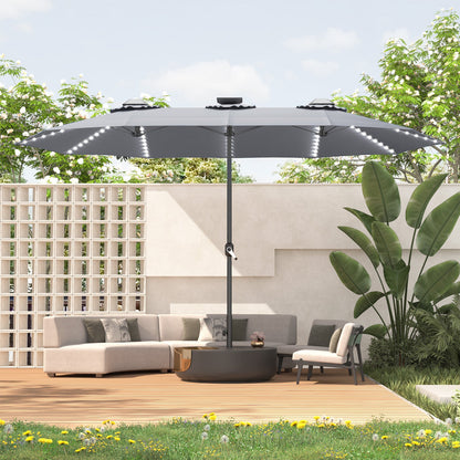 YODOLLA 15ft Patio Umbrella with Solar Lights, Gray