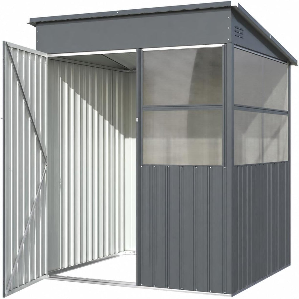 YODOLLA 6' x 6' Outdoor Lean-to Storage Shed, Galvanized Steel Garden Shed