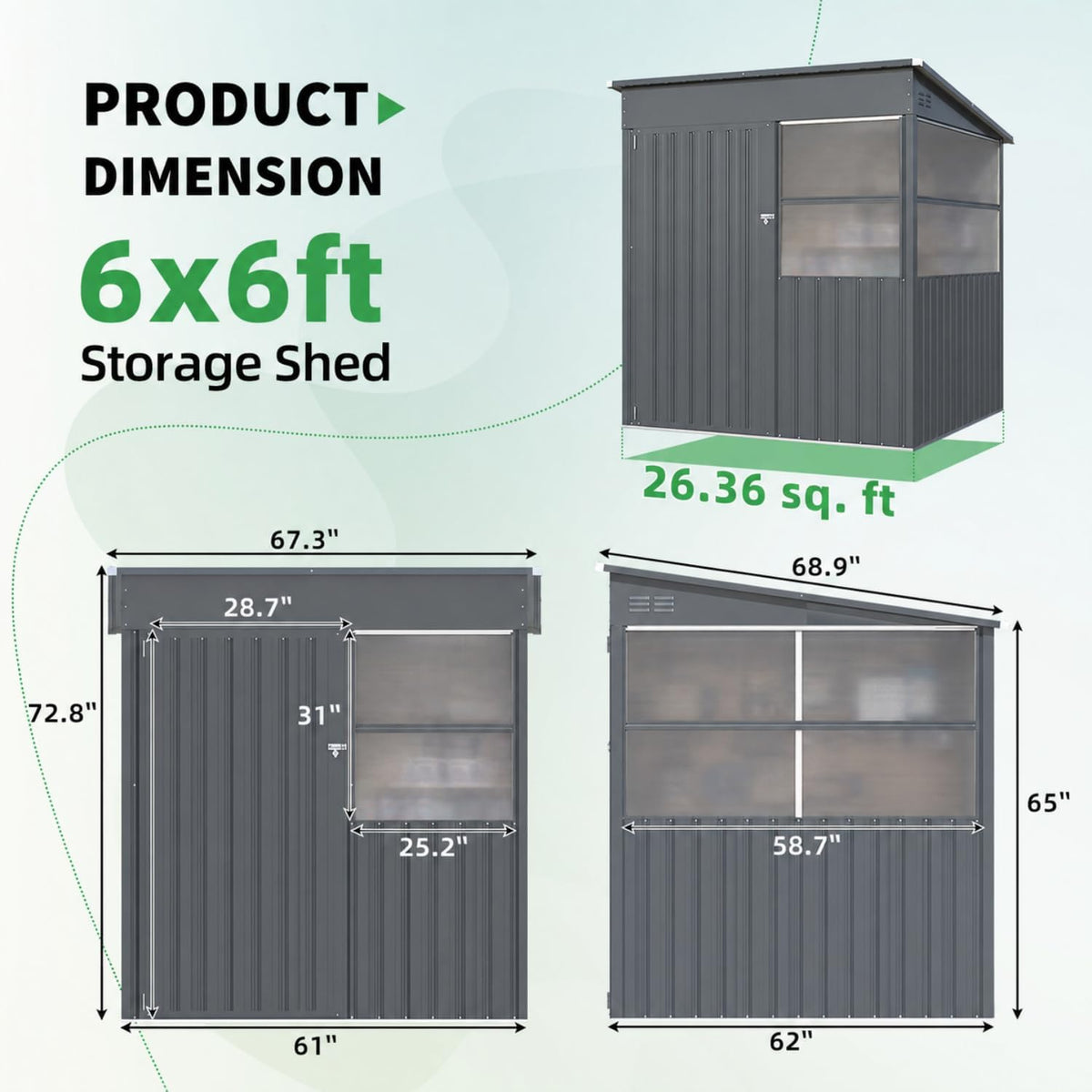 YODOLLA 6' x 6' Outdoor Lean-to Storage Shed, Galvanized Steel Garden Shed