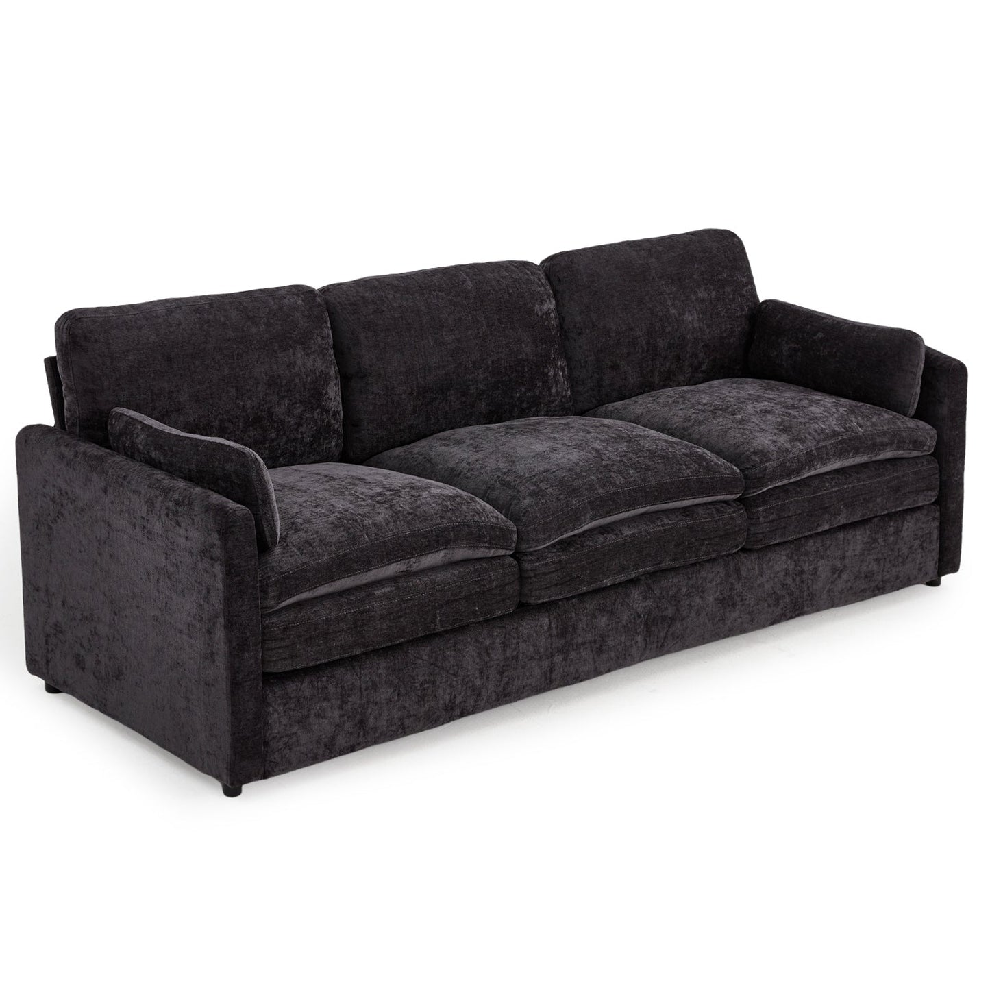 YODOLLA 89" Chenille Sofa, 3-Seater, 2 Removable Pillows, Black