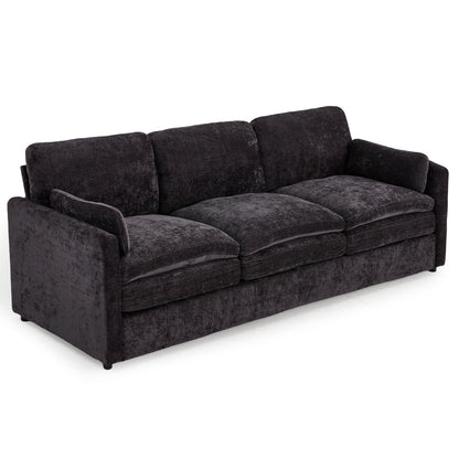 YODOLLA 89" Chenille Sofa, 3-Seater, 2 Removable Pillows, Black