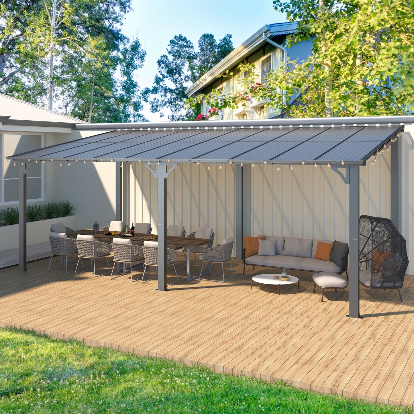 YODOLLA 20' x 10' Gazebo Outdoor Pergola Large Wall-Mounted Hard Top Lean to Metal Gazebo