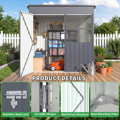 YODOLLA 6' x 6' Outdoor Lean-to Storage Shed, Galvanized Steel Garden Shed