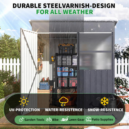 YODOLLA 6' x 6' Outdoor Lean-to Storage Shed, Galvanized Steel Garden Shed