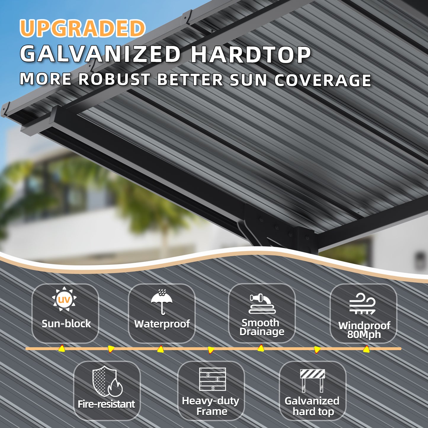YODOLLA 20'x10' Outdoor Lean to Hardtop Metal Carport Gazebo Freestanding Pergolas