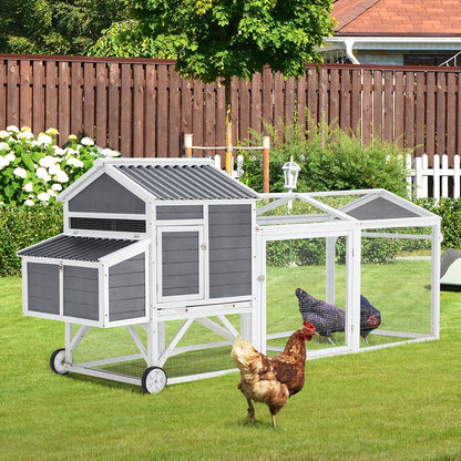 YODOLLA 95“ Wooden Chicken Coop Chicken Tractor Hen House, Natural Wood