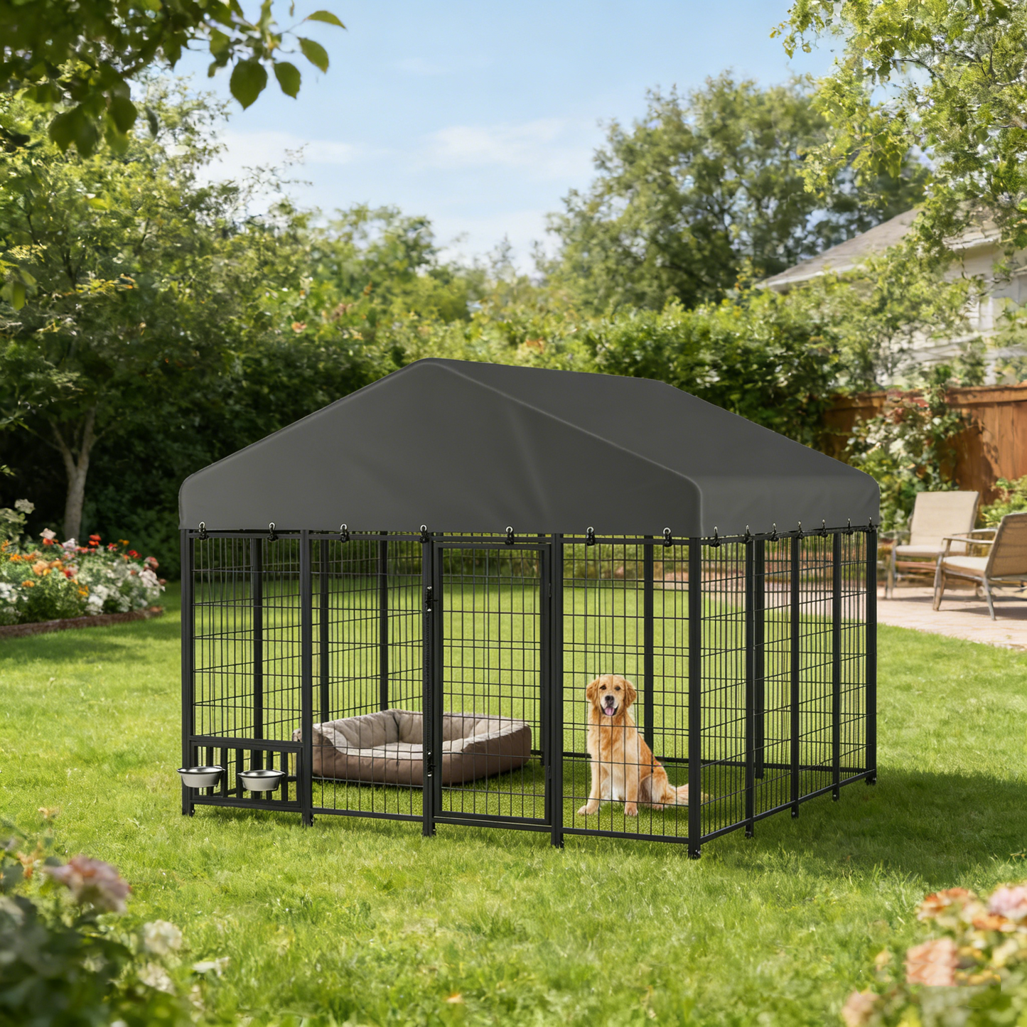 YODOLLA 8' x 8' x 5.8' Outdoor Dog Kennel Medium Dog Run
