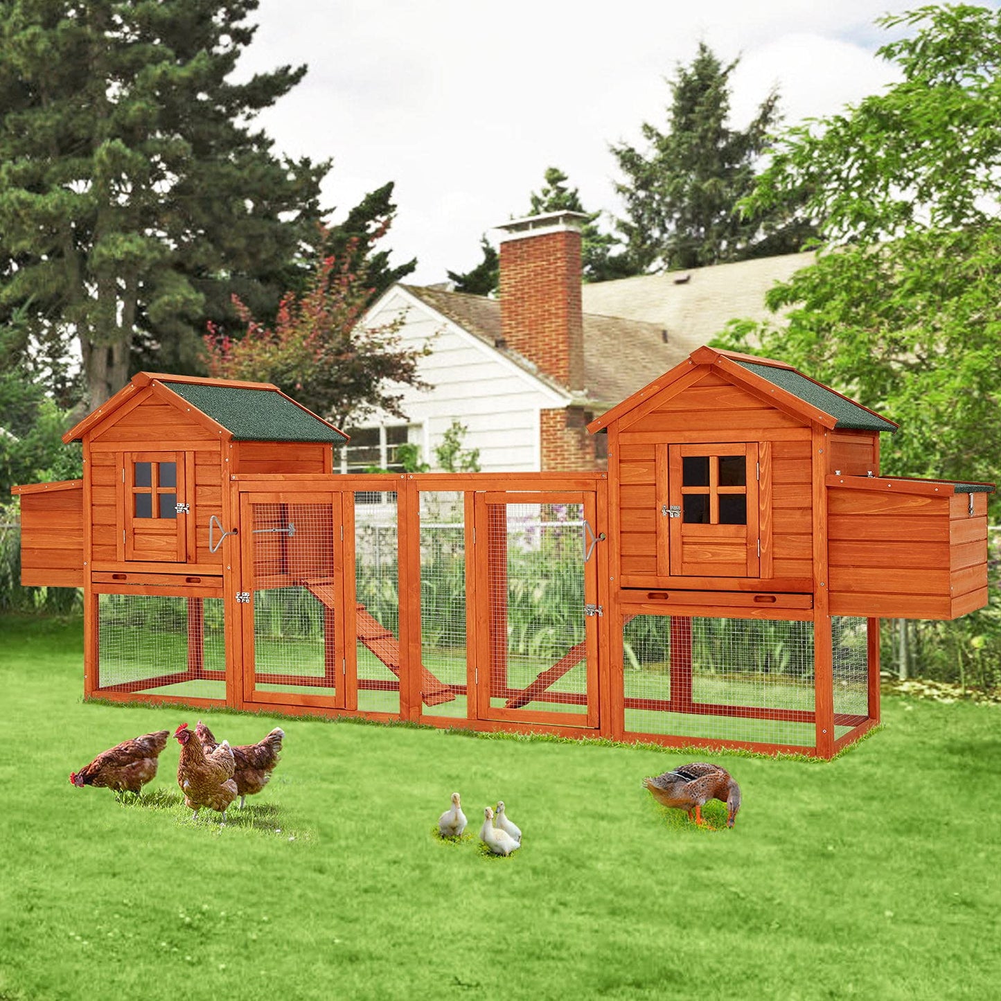 YODOLLA 123" Large Wooden Chicken Coop for 4-6 Chickens, Natural Wood