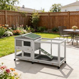 YODOLLA 61.5'' Wooden Rabbit Hutch Two Story Bunny Cage