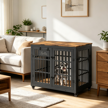 YODOLLA 32" Dog Crate Furniture Heavy Duty Dog Kennel Indoor with Name Tag