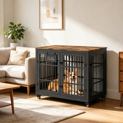 YODOLLA 38" Dog Crate Furniture Heavy Duty Dog Kennel Indoor with Name Tag