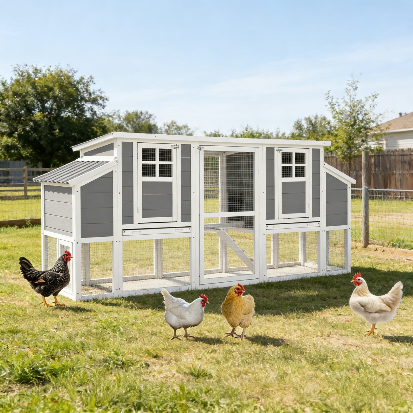 YODOLLA 98'' Extra Large Chicken Coop Wood Chicken House with 4 Nesting Boxes