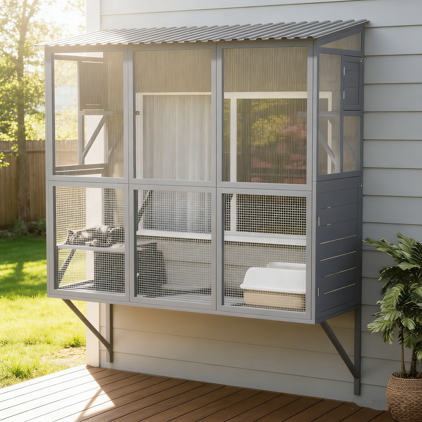 YODOLLA 67" Catio Window Cat Outdoor Enclosure Large Wood Cat House