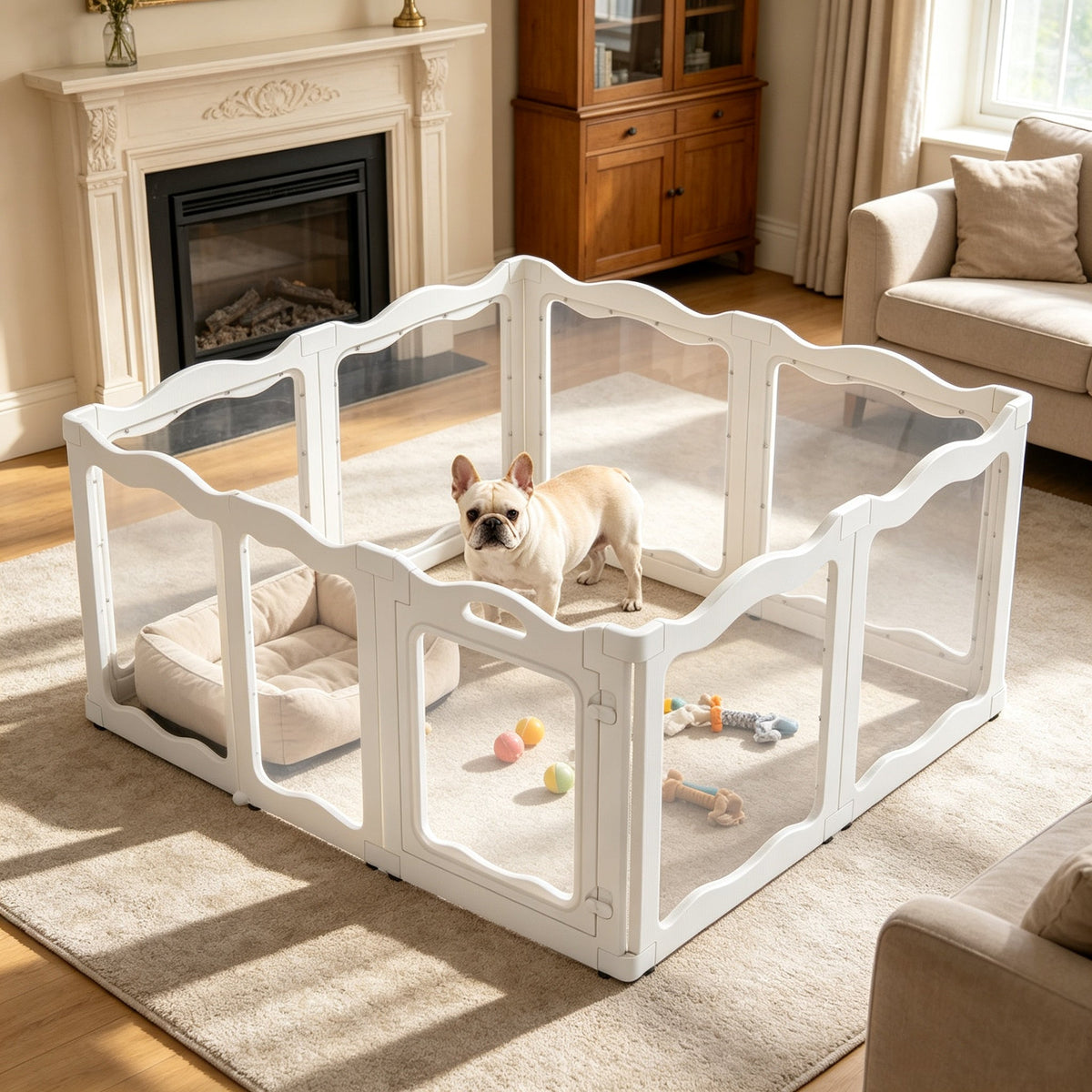 YODOLLA Pet Clear Acrylic Dog Playpen Indoor w/Door, 24" H, 8 Panels, White