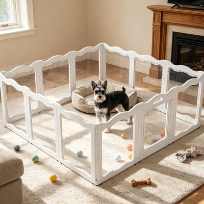YODOLLA Pet Clear Acrylic Dog Playpen Indoor w/Door, 24" H, 12 Panels, White