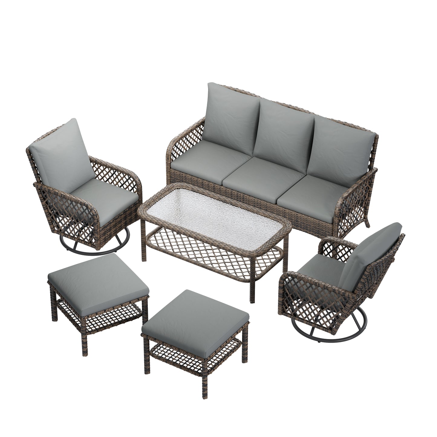 YODOLLA 6PCSPatio Furniture Set Seats 7 Sectional Sofa Couch Wicker Conversation Set
