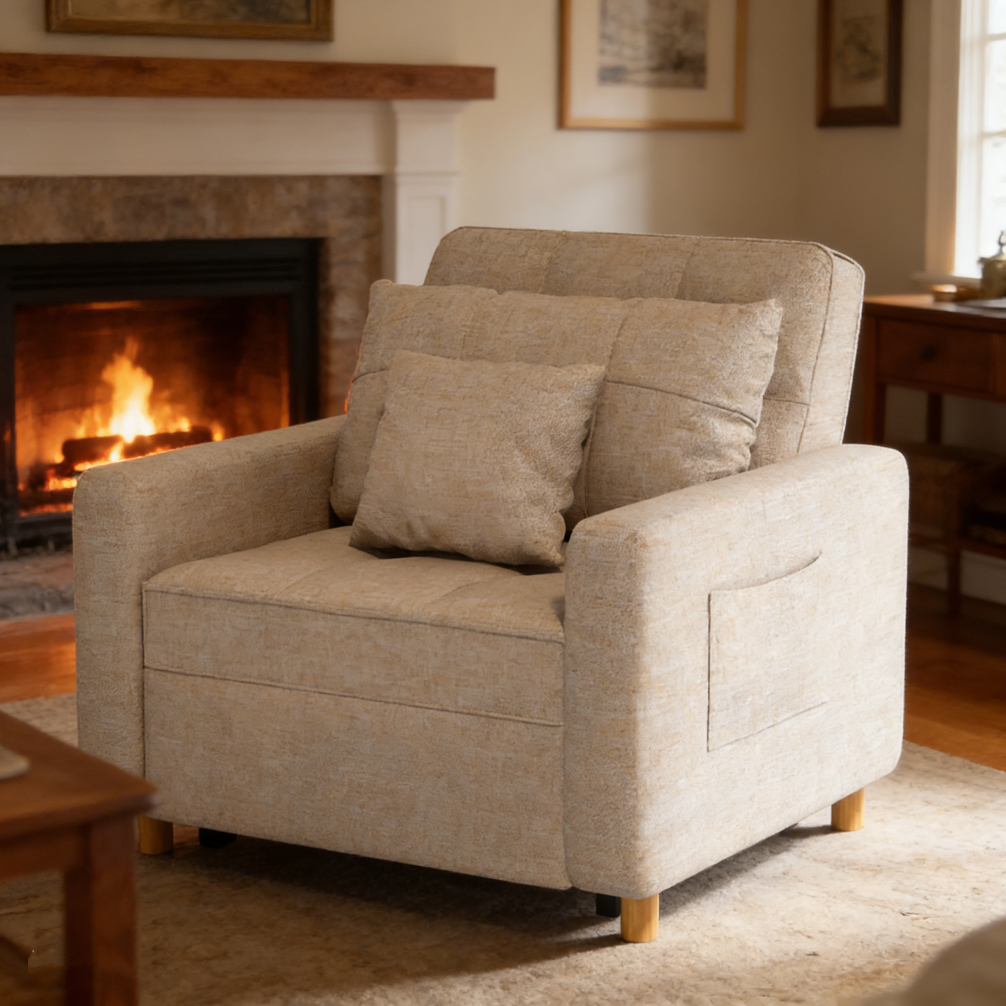 YODOLLA 36" Convertible Chair Bed, Beige