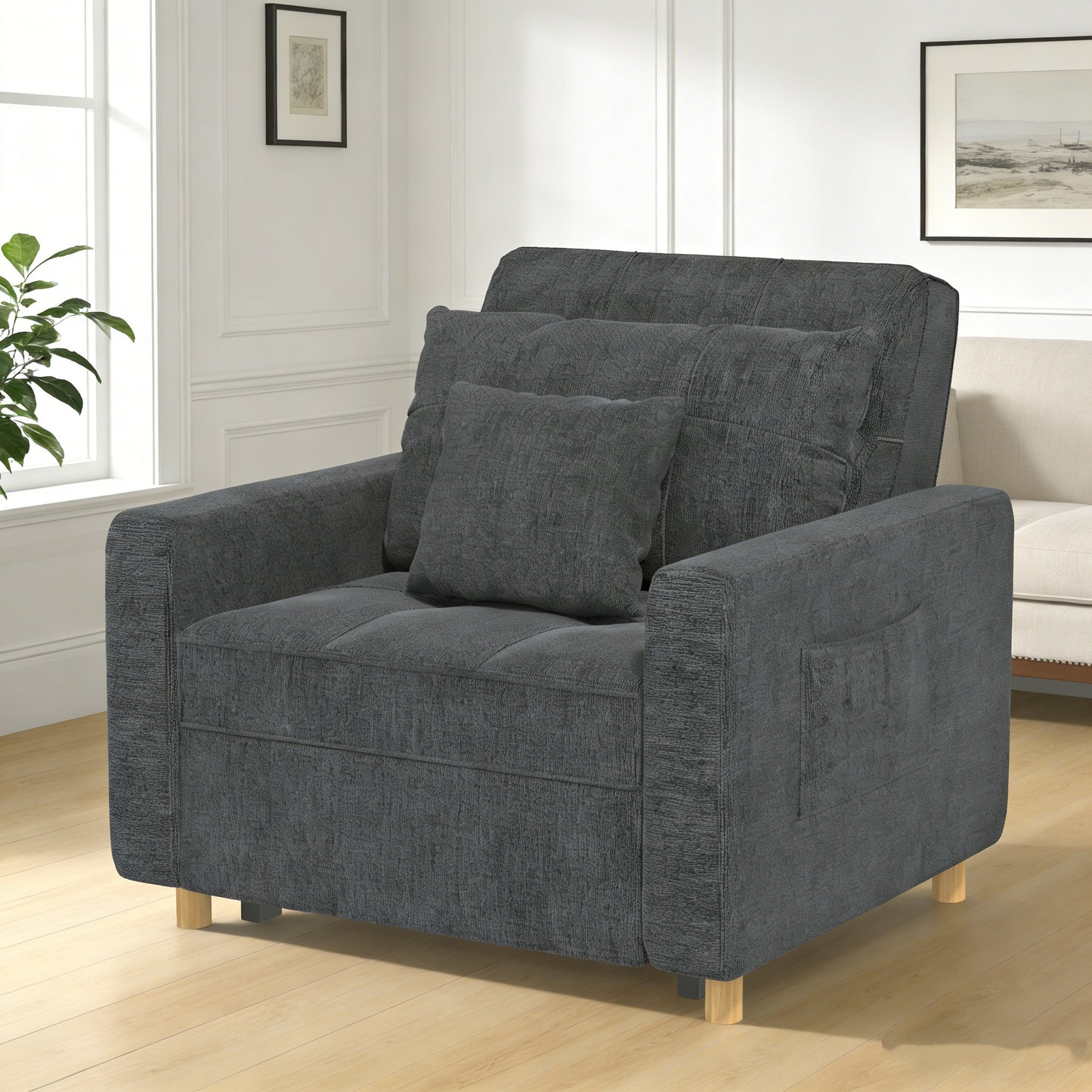 YODOLLA 36" Convertible Chair Bed, Dark Gray