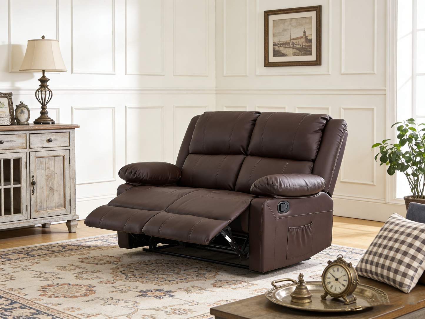 YODOLLA 2 Seat Loveseat Recliner with Heat&Massage Function, Faux Leather Brown