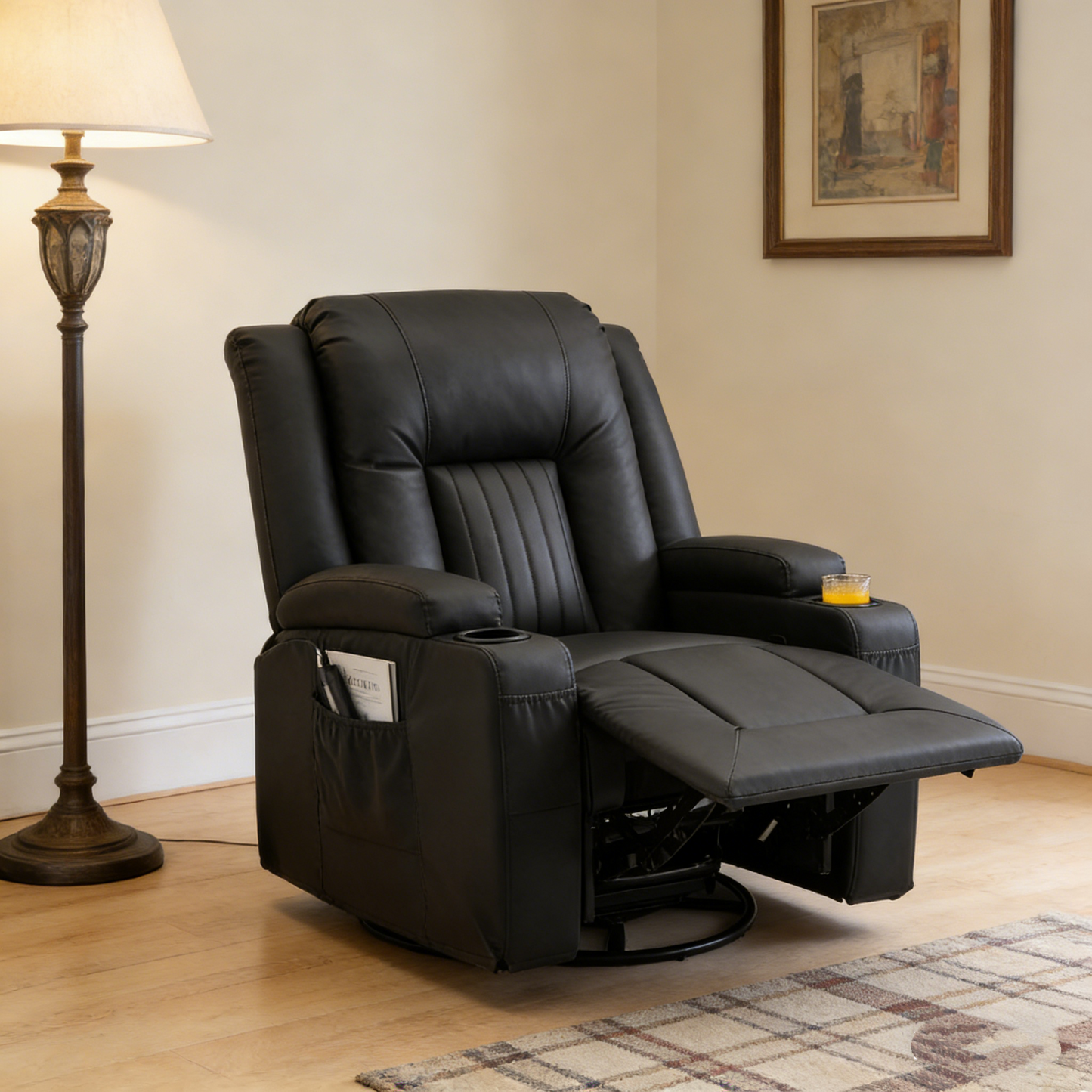 YODOLLA Recliner Chair with Heat&Massage, PU Leather Black