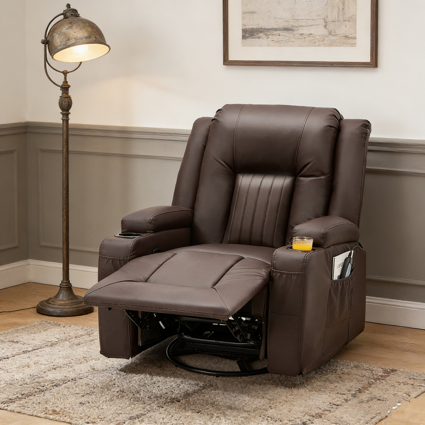 YODOLLA Recliner Chair with Heat&Massage, PU Leather Brown