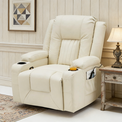 YODOLLA Recliner Chair with Heat&Massage, PU Leather Cream White