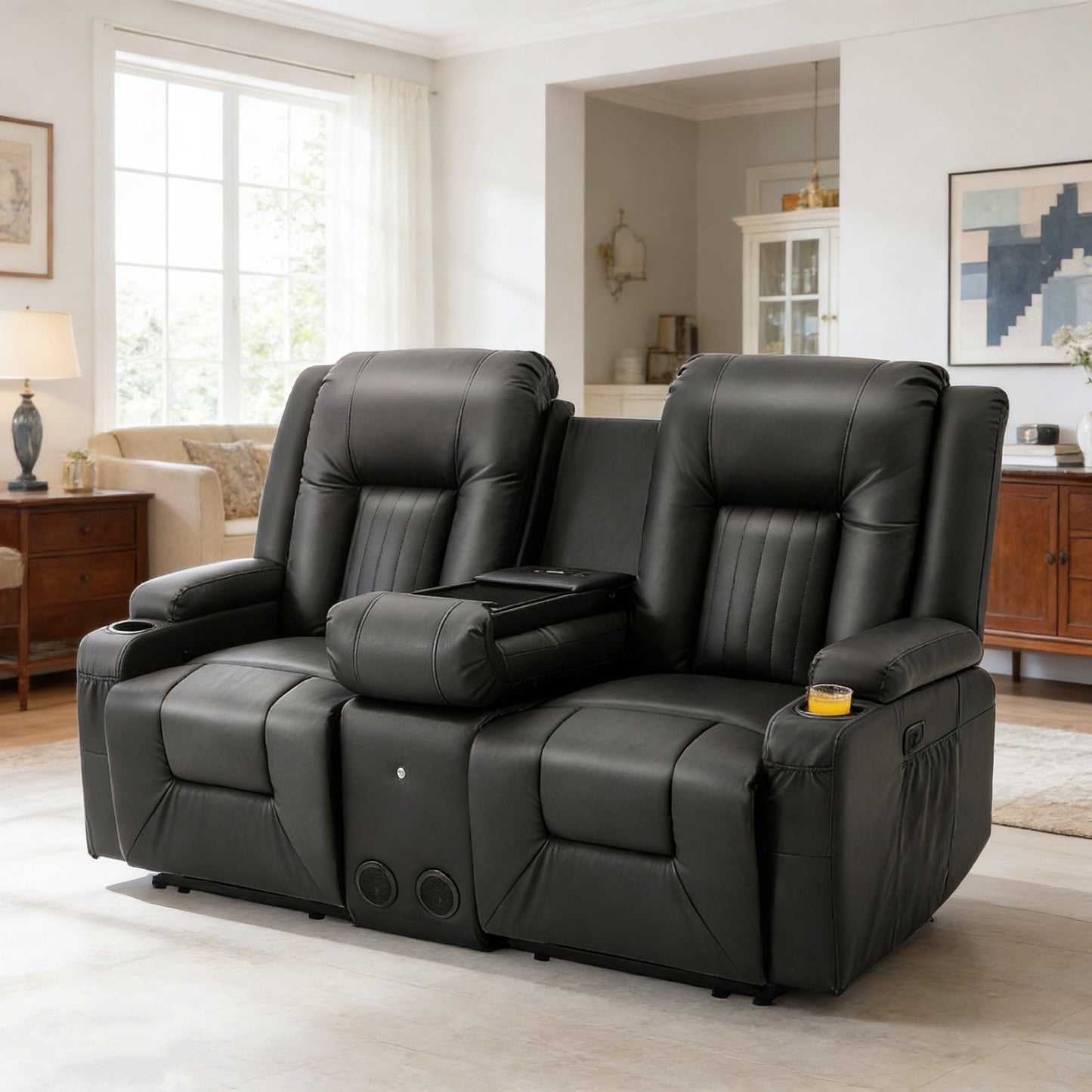 YODOLLA Reclining Loveseat Double Recliner Home Theater Seating, Black