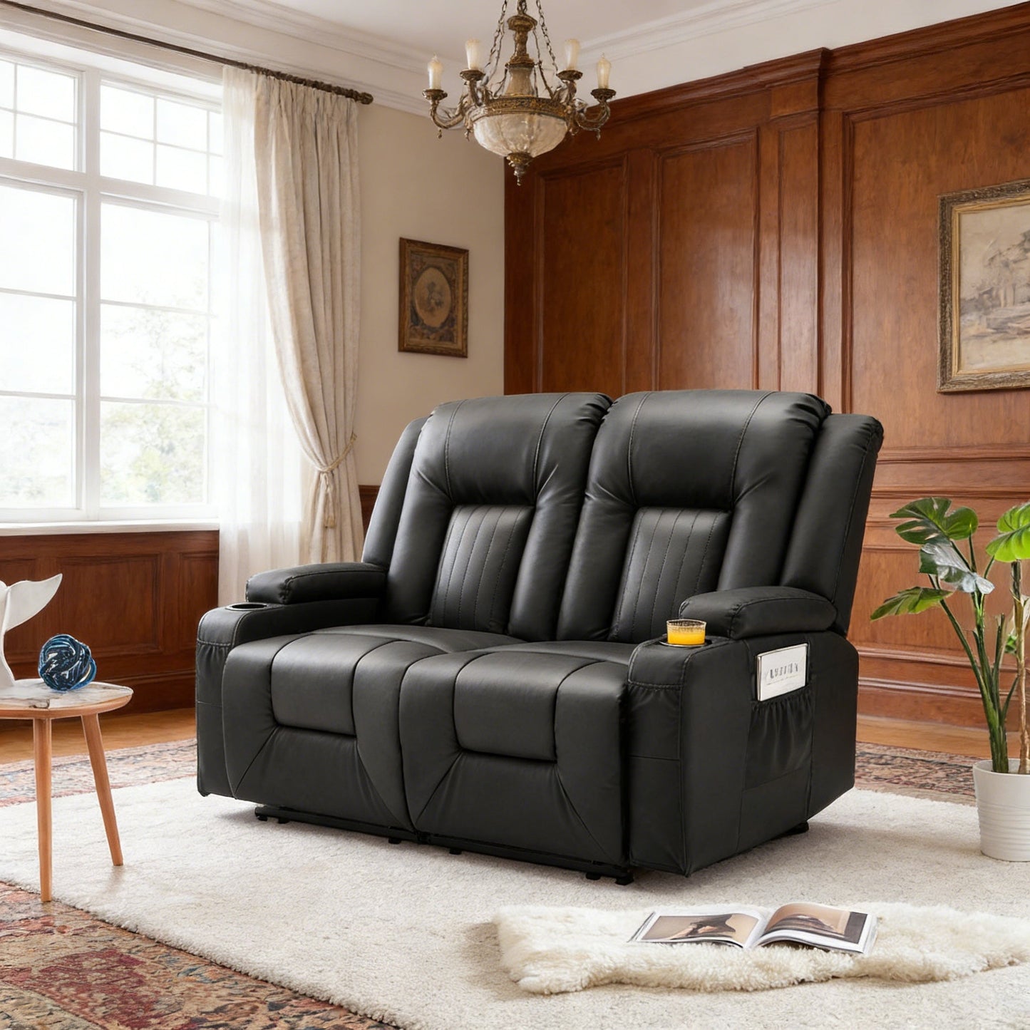 YODOLLA Reclining Loveseat Double Recliner Home Theater Seating, Black