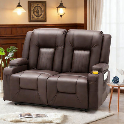 YODOLLA Reclining Loveseat Double Recliner Home Theater Seating, Brown
