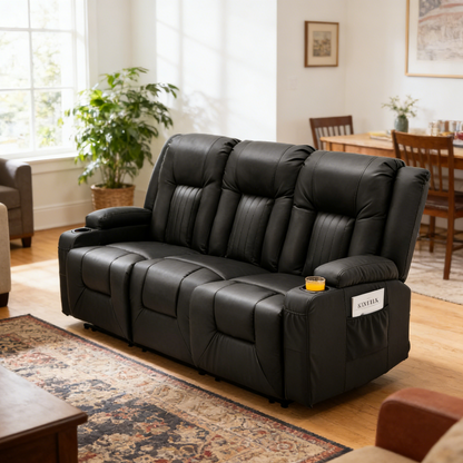 YODOLLA 77" Recliner Sofa Theater Seating with Cup Holders&Side Pockets, Black