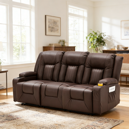 YODOLLA 77" Recliner Sofa Theater Seating with Cup Holders&Side Pockets, Brown