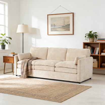 YODOLLA 89" Chenille Sofa, 3-Seater, 2 Removable Pillows, Cream White